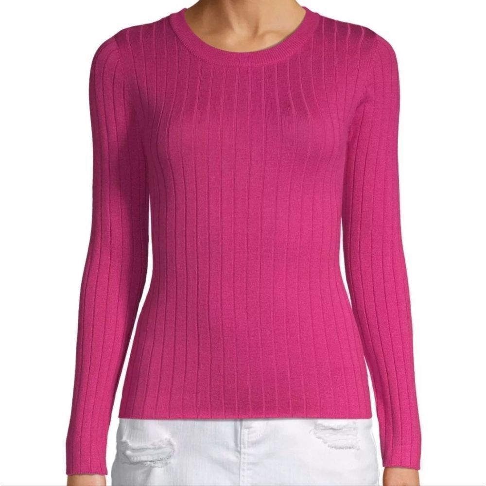 No Boundaries Women's Pink Ribbed-Knit Long Sleeve Pullover Sweater